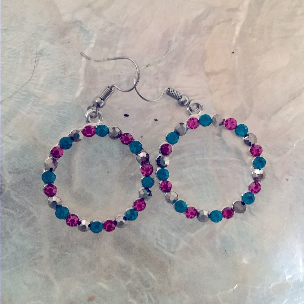 Multi colored bling and fish hook earrings 💕